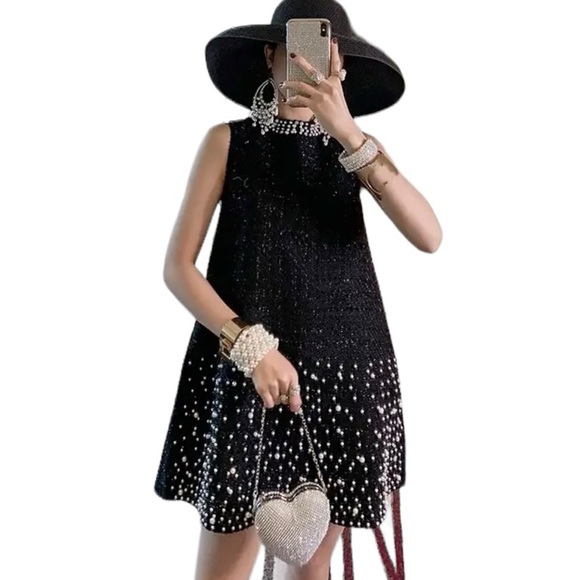 Tweed Pearl Embellished Shift Dress Small - Picture 3 of 14